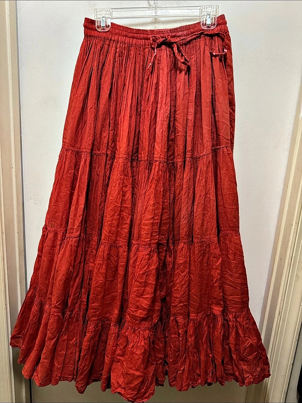 25 yard Red Tiered Maxi Skirt in Red ATS Tribal Fusion 100%cotton Smoke Free